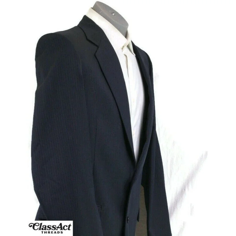 Pierre Cardin 2 Piece Suit Mens Blue Striped 2 Btn 40L Flat Fronts 36
